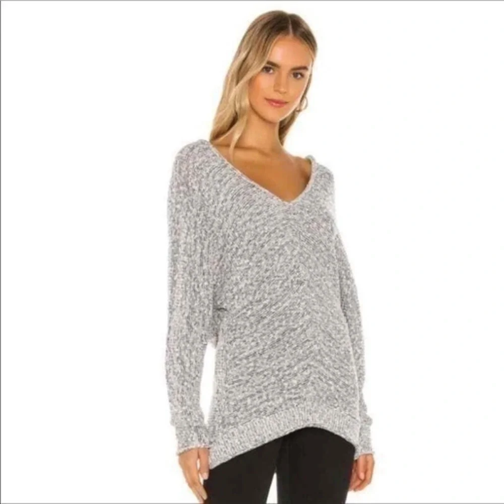 Free People Bright Lights Gray V Neck Sweater
